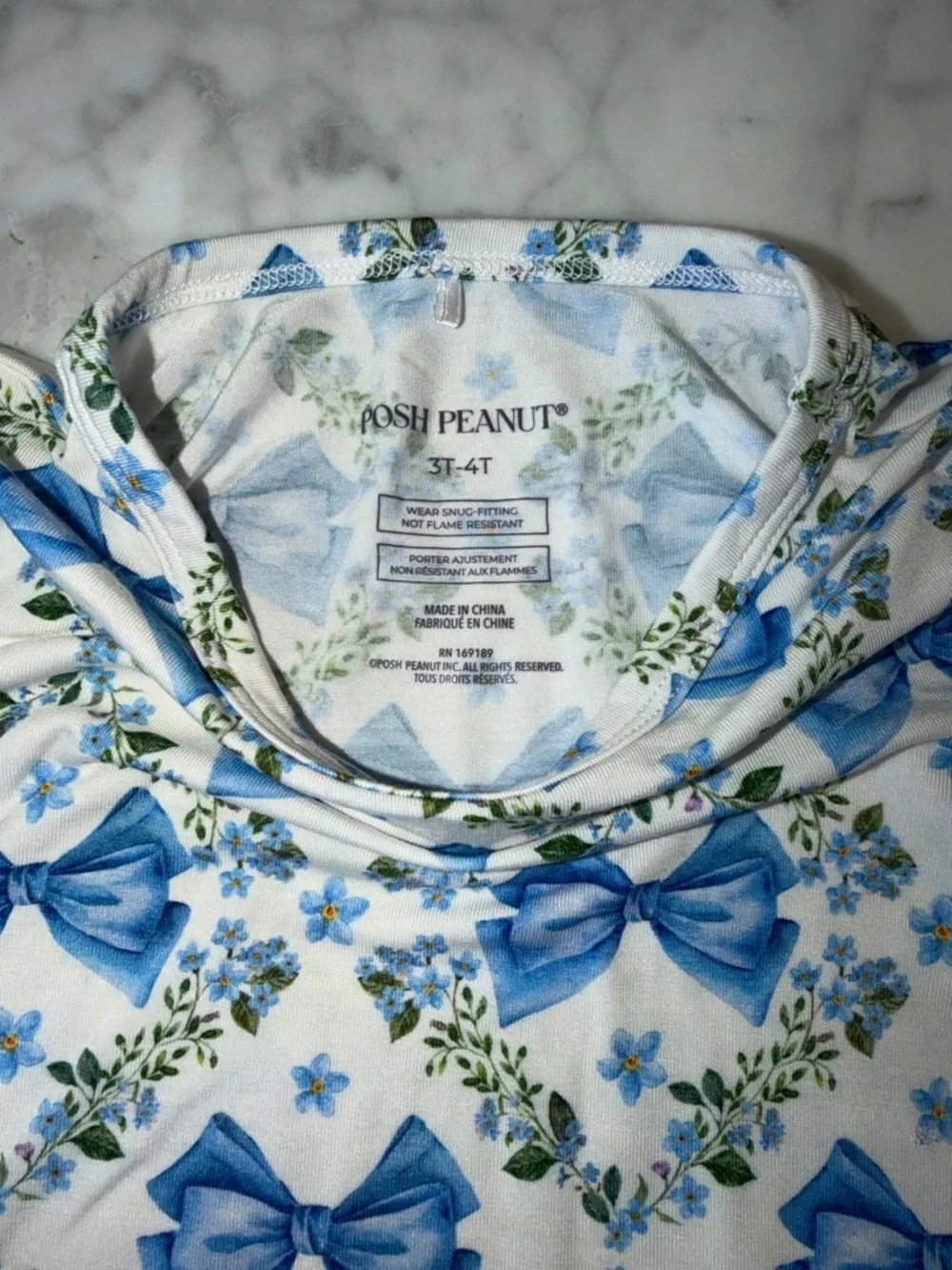 Posh Peanut Blue Bow Floral Long Sleeve Pajama Set 3/4T